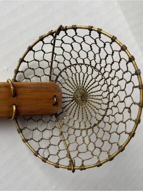 VTG Spider Skimmer patinaed brass mesh & bamboo handle